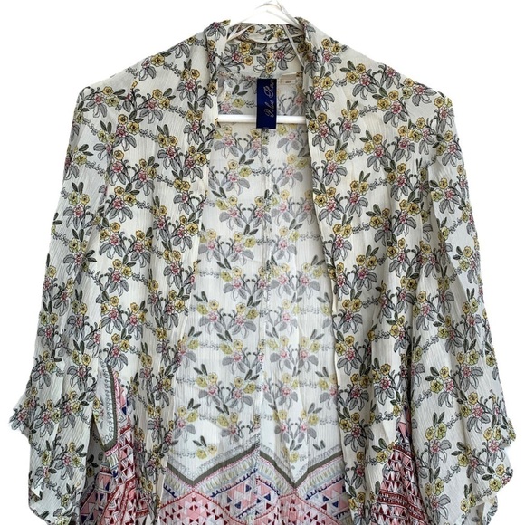 Francesca’s Blue Rain Floral Boho Chic Long Floral Kimono Size Small - Picture 6 of 16